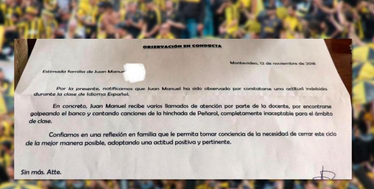 Un nene en una escuela uruguaya fue reprendido por alentar a su equipo | El Diario 24